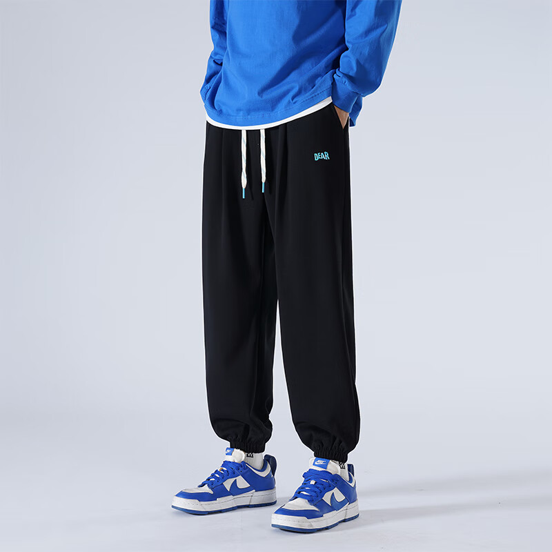 playyoung国际品牌男装运动束脚裤子男秋冬季款休闲长裤印花针织刺绣