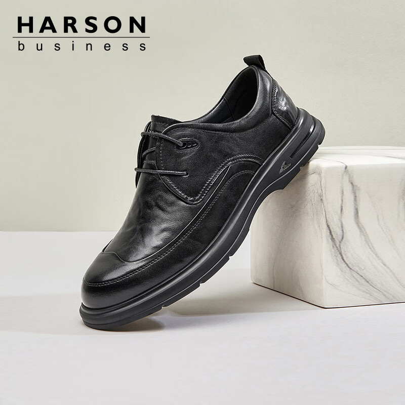 哈森(harson)男鞋商务休闲皮鞋春季新款德比鞋英伦风软底舒适皮鞋ns