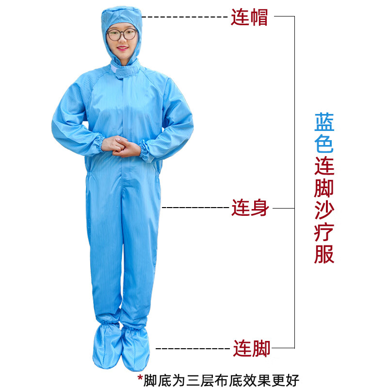 席佰沙療服連體帶腳 連腳沙灸專用服女耐高溫酵素浴服鹽療礦療連手套 藍色連腳款 M