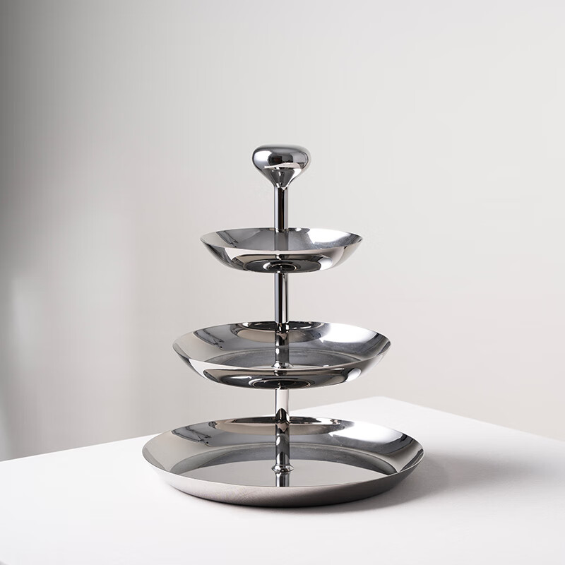 UTHALLIGHET欧式不锈钢轻奢家用双层水果盘创意下午茶蛋糕架托盘甜品展示架 点心架-极简款 3层