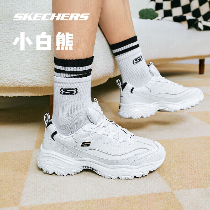 斯凯奇（Skechers）小白熊透气情侣男款小白鞋增高厚底百搭复古休闲老爹鞋运动鞋
