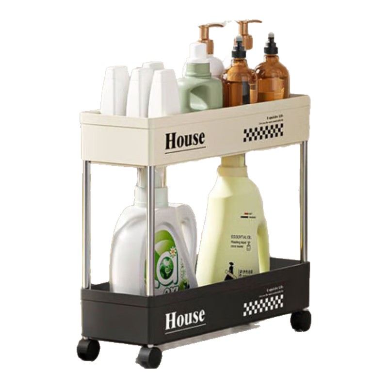 歐潤哲 零食小推車(chē)置物架落地帶輪可移動(dòng)家用臥室多層收納架 撞色二層