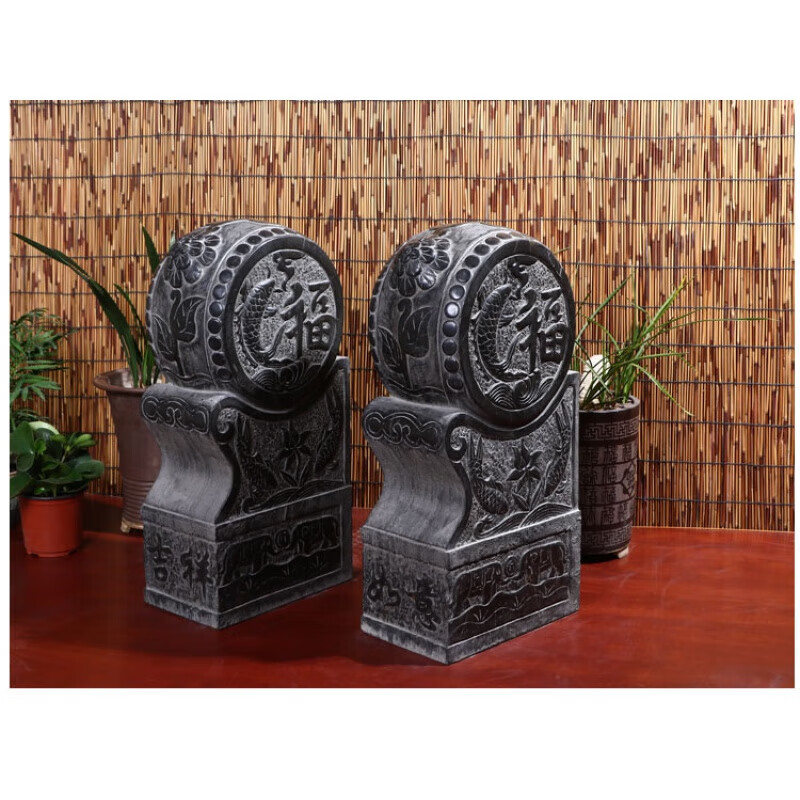 万棠石雕门墩抱鼓石一对仿古青石狮子石鼓墩门当户对公司门口庭院摆件