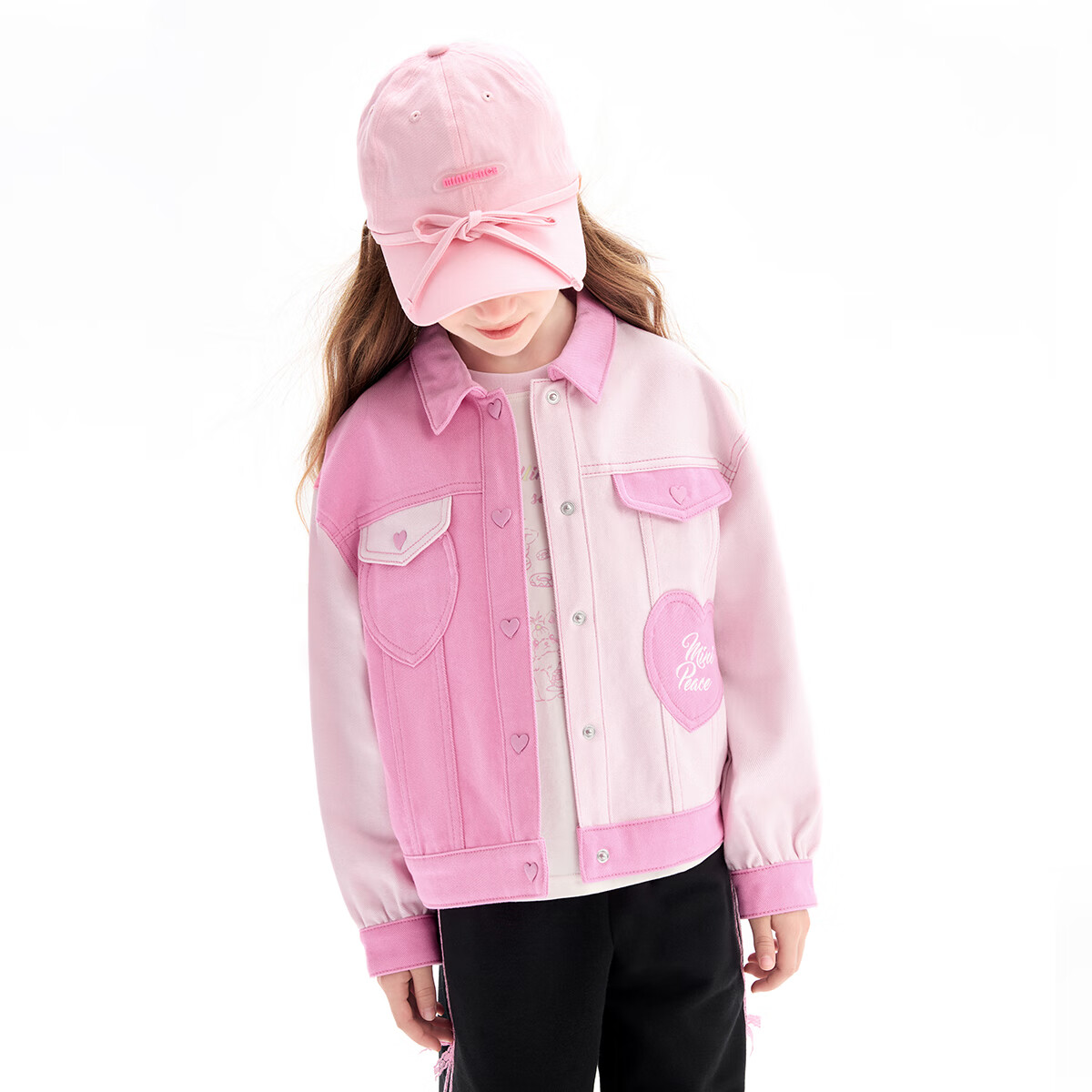 MiniPeace太平鸟童装秋新女童牛仔外套F2BJE3A09 粉红色 120cm