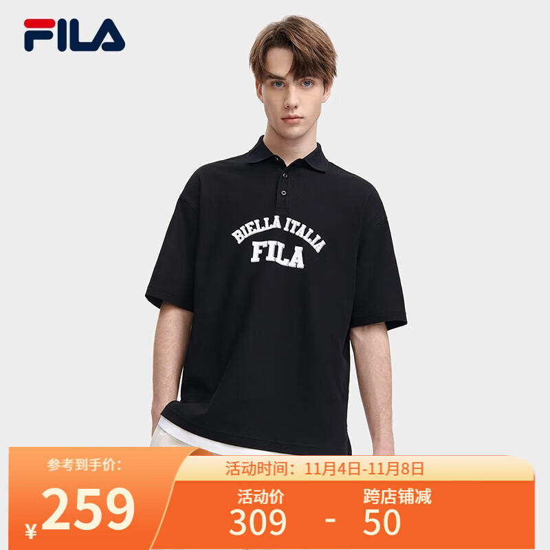 FILA斐乐官方短袖POLO衫情侣款2023夏新款时尚休闲简约翻领上衣 正黑色-BK 160/84A/XS属于什么档次？