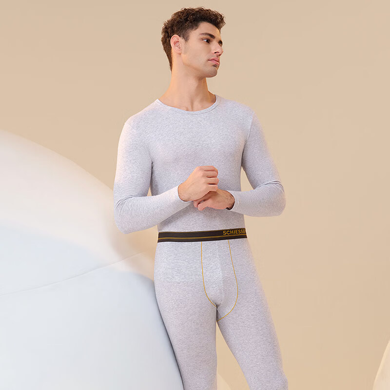 舒雅（Schiesser）男士舒美棉3A抗菌長(cháng)袖長(cháng)褲保暖秋衣秋褲套裝E5/23918W E5/23923W【圓領(lǐng)】花灰 XL 【80-90公斤】