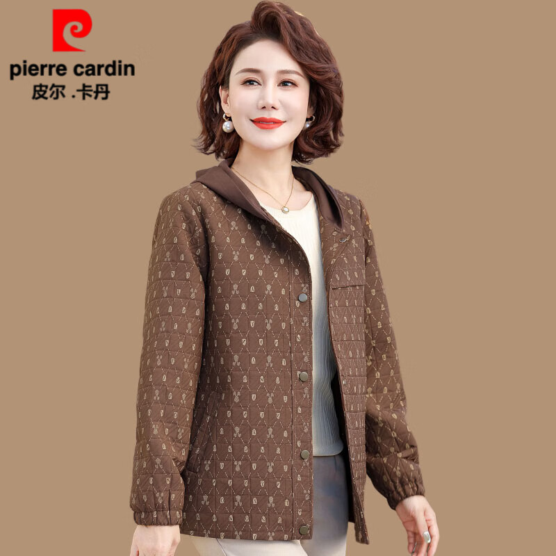 皮尔卡丹中年妇女高端春装薄款外套女装春秋款休闲洋气连帽短款上衣