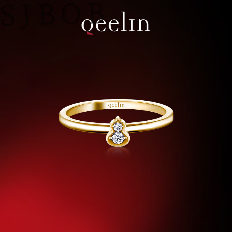 sjbobqeelin麒麟官方 wulu系列 18k金钻石葫芦戒指 黄色18k金 49