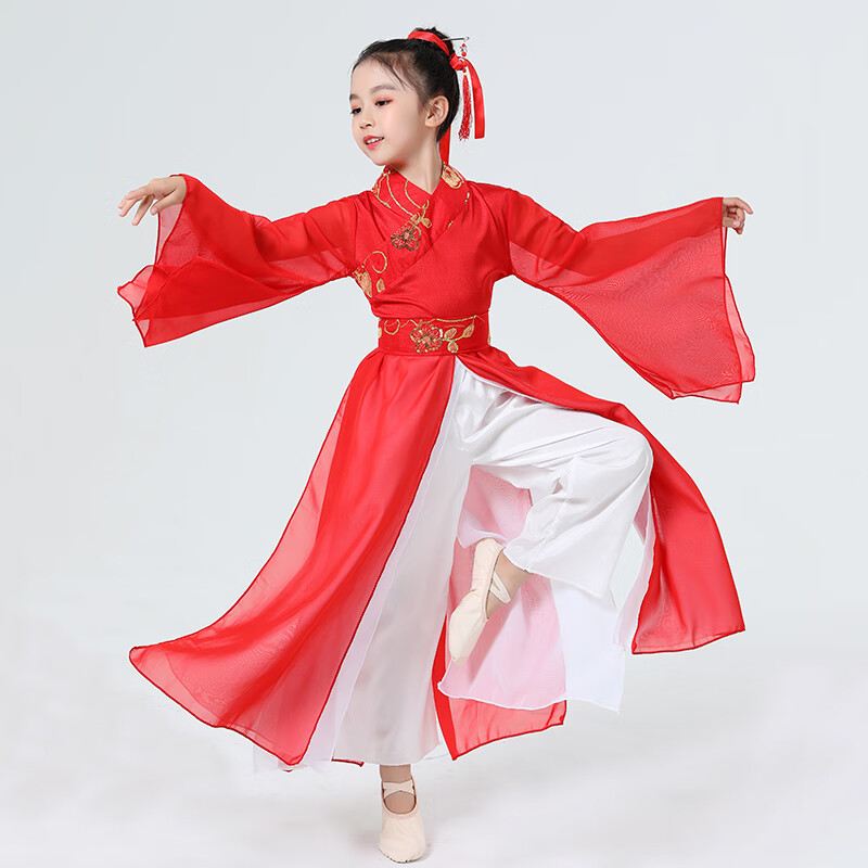 学子言六一儿童演出服中国风红色中国风古典舞男童万