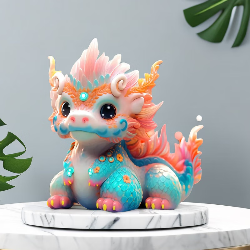 玩具2024龙年吉祥物公仔树脂摆件新年生肖娃娃摆件 龙旺来财【欢欢)】