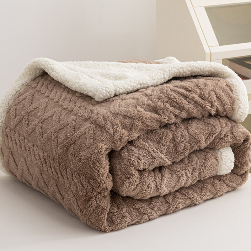 流川枫AB版双层毯双面绒塔夫绒羊羔绒毯子舒棉绒休闲毛毯 DB塔夫羊羔毯-咖色 150*200cm/约2.5斤