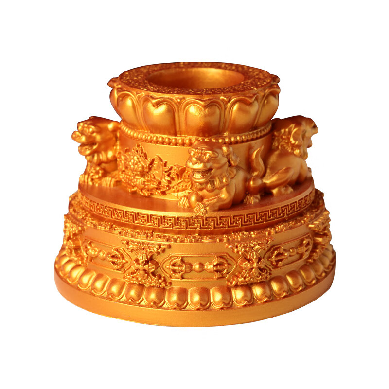 手摇转经轮底座六字真言藏传佛前摆件莲花手摇转经筒底座 金色
