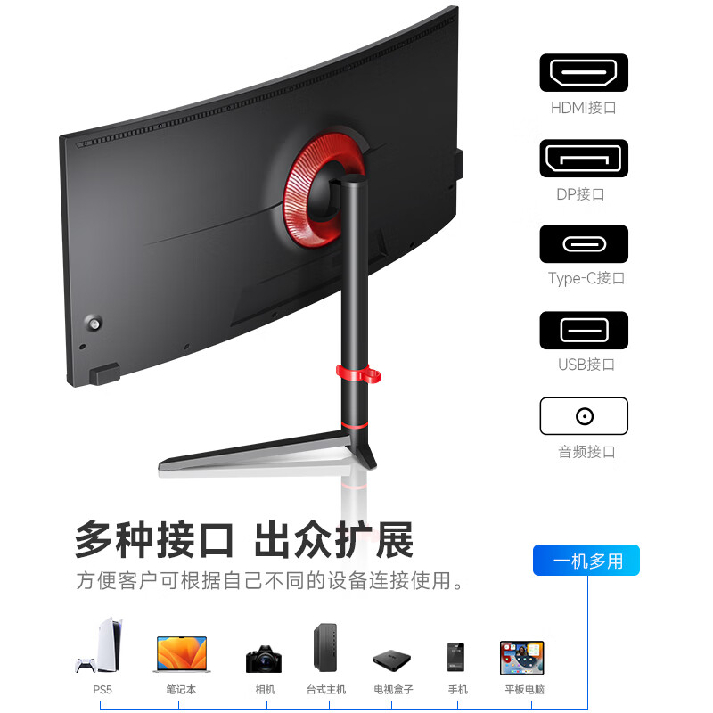 iPlaoe 34英寸带鱼屏准4K165HZ显示器21:9电竞游戏Type-C内置音箱1ms响应144 34英寸4K【LG面板IPS】120HZ 直面