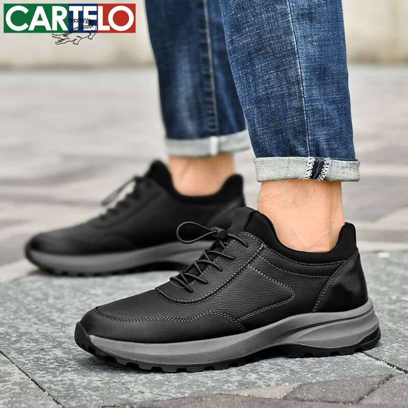 卡帝乐鳄鱼男鞋2025春夏季新款男士休闲皮鞋时尚运动休闲鞋百搭舒适旅游鞋子 5603黑色 41