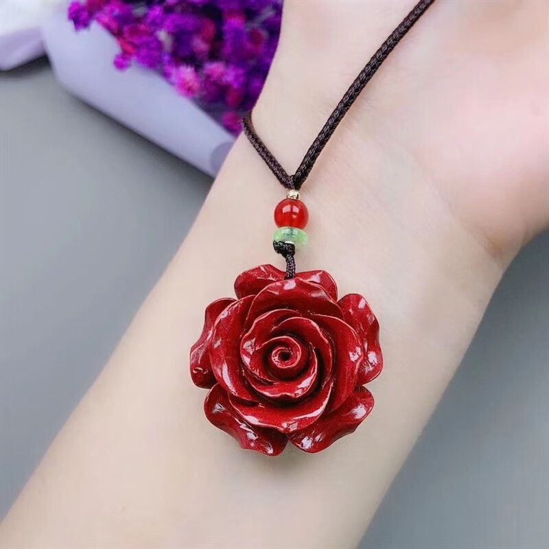 高含量紫金砂塔链妈妈锁骨链吊坠保平安女友闺蜜 朱砂大玫瑰花吊坠