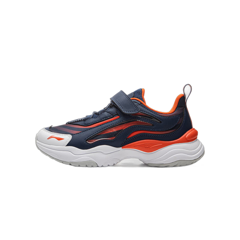 李宁童鞋休闲鞋男女大童秋冬减震回弹轻便简约渐变运动鞋子 深普蓝/桔红色(男款)-3 36