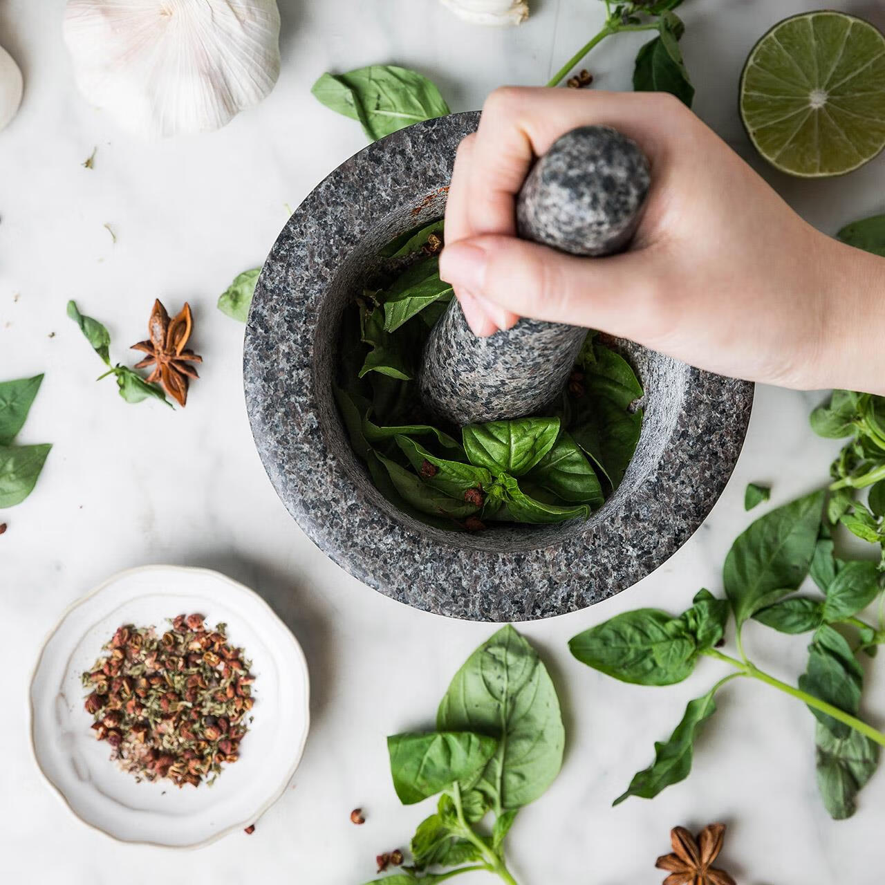 bomp石臼捣药杵家用捣蒜器擂钵蒜臼子研磨捣碎器老式蒜泥神器 灰色捣