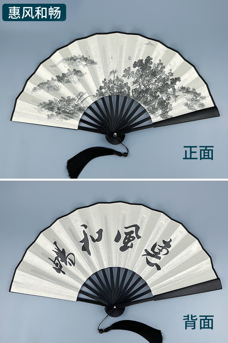 中国风山水画水墨风男女随身日用扇头青竹绢扇蹦迪扇 8寸[惠风和畅]