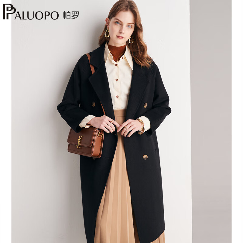 帕罗(PALUOPO)秋冬新款女装毛呢大衣时尚优雅翻领系腰带显瘦百女式羊毛外套 45%羊毛102 M 160/84A