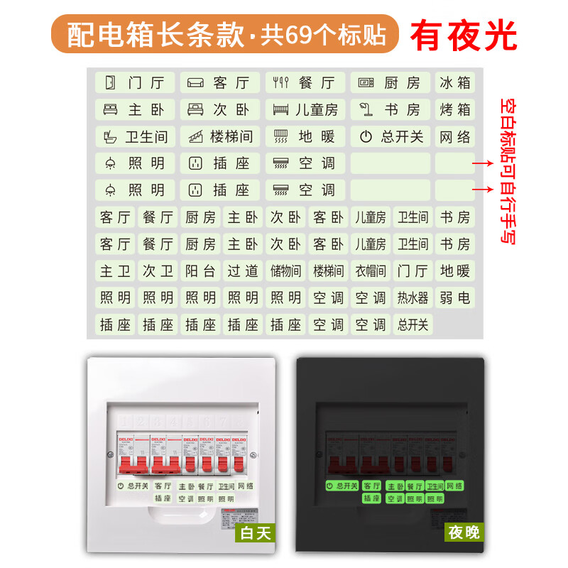 mdng电表箱开关标识贴纸家用夜光弱电箱贴纸提示贴总电闸装饰墙贴标示