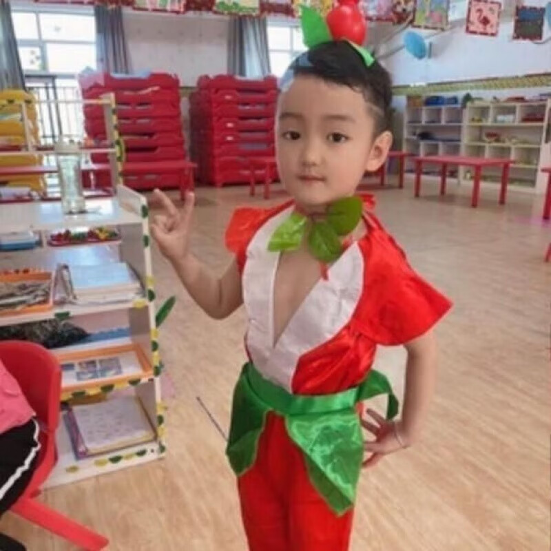 oqb葫芦娃衣服儿童cos服成人演出亲子六一演服幼儿园卡通套装 红色