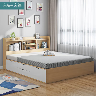 8米床衣柜组合储物衣柜床多功能床头柜一体简约床定制 床头书架