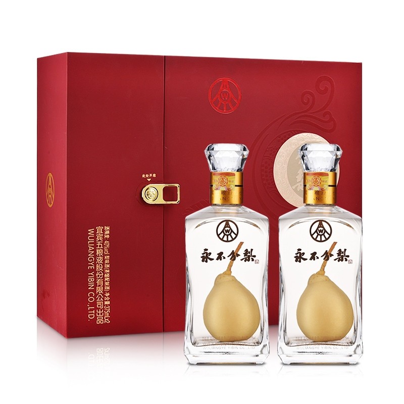 永不分梨五粮液股份 中国红礼盒白酒双瓶梨味酒蒸馏配制酒过年送礼宴请 40度 375mL 2瓶 礼盒装+1礼袋