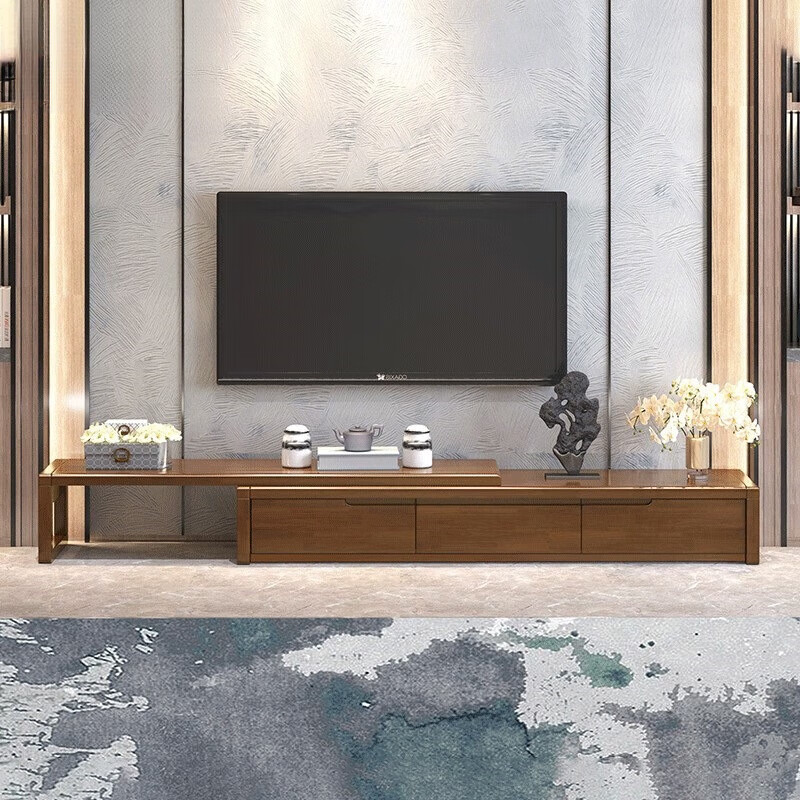 歌减2024新款新中式实木电视柜客厅家具现代简约伸缩地柜电视柜 胡桃色