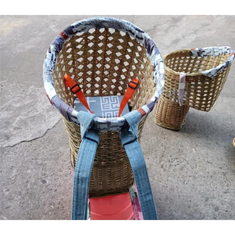 四季通用纯手工背娃娃竹编婴儿凉背篓 2款上口缠布条 背带安全带坐