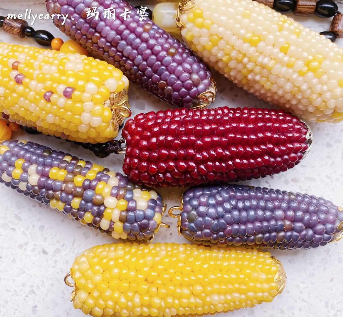 琉滋文玩玉米 七彩琉璃种子文玩玉米手把件小玉米种子挂件摆件 促销