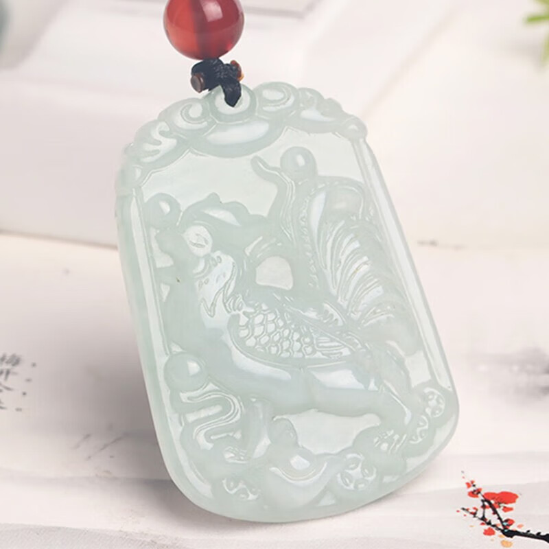 玥儿天然翡翠A货 生肖鼠牛虎兔龙蛇马羊猴鸡狗猪属相平安牌玉吊坠挂件 生肖酉鸡+证书