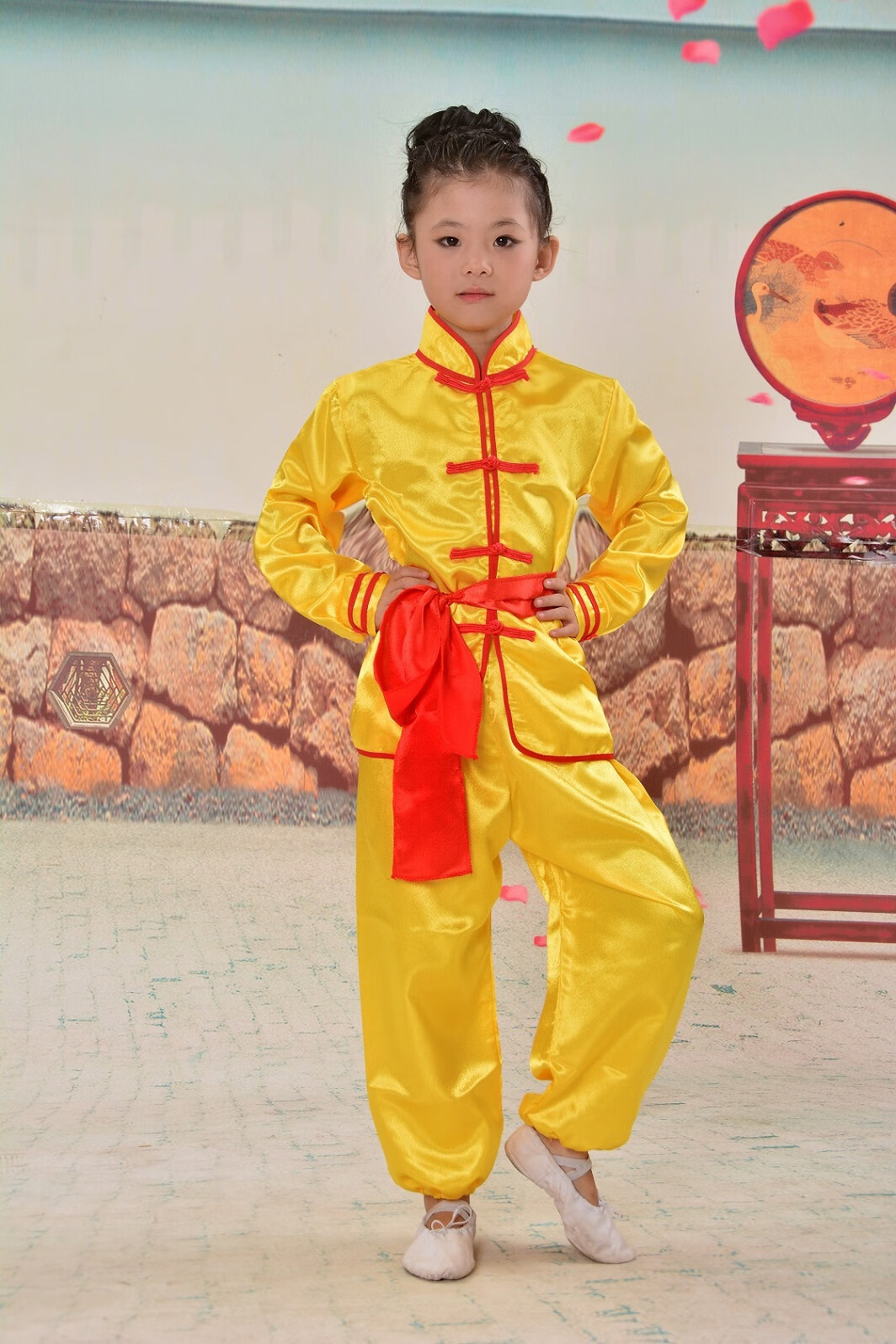 瓮小贝武术表演服长短袖太极比赛演出服男女童幼儿中国风武术练功服