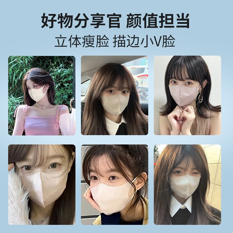 医用3D美颜口罩清爽透气防雾霾时尚百搭不花妆多色可选精致学生情 冰晶粉[独立包装60只]