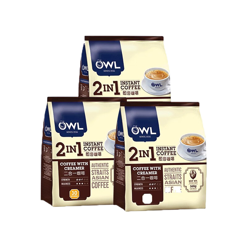 猫头鹰（OWL）速溶咖啡系列特浓原味马来西亚进口即溶速溶咖啡 二合一即溶咖啡360g*3包（90杯）