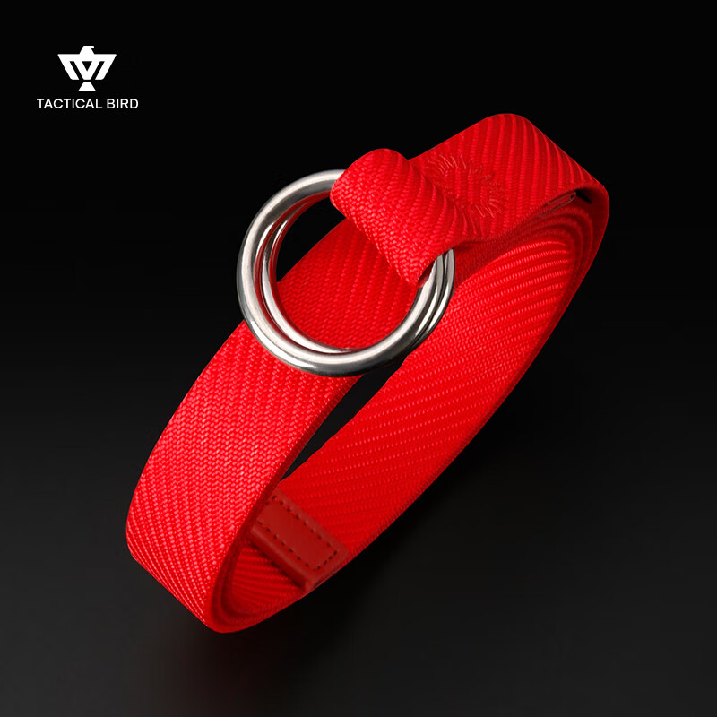 战术鸟(细窄款)红色时尚男女本命年红腰带ins潮双环扣帆布皮带 s28 本