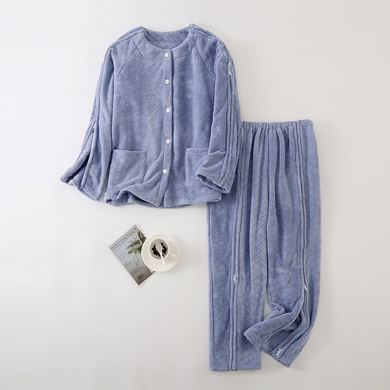 米瑞森护理服易穿脱男秋冬季picc置管珊瑚绒卧床瘫痪老人术后专用衣服