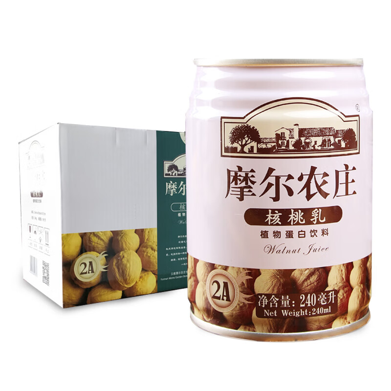 摩尔农庄2A核桃乳 240ml*12罐 整箱植物蛋白(采用云南楚雄深纹核桃) 2A核桃乳240ml*12罐