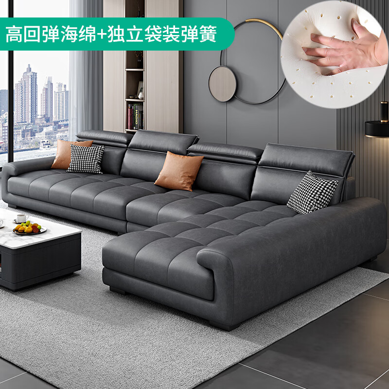 现代轻奢客厅大小户型布艺沙发免洗 深灰色海绵版 双人 左贵妃长度2