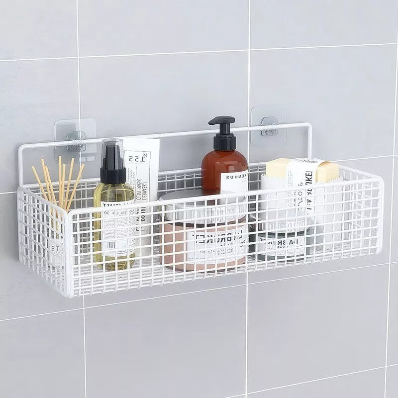 【现发】卫生间置物架免打孔浴室壁挂洗漱淋浴房墙上收纳厕所用品 黑超大号1个排勾1个无痕贴