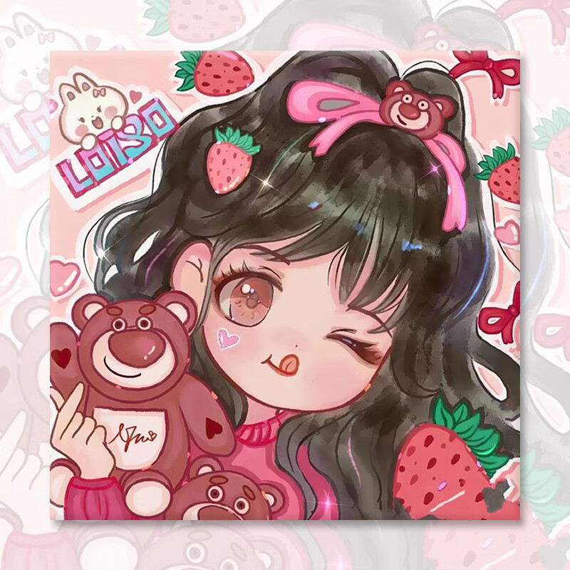 家小博草莓熊数字油画diy儿童卡通动漫简单手工填充油画可爱女孩装饰