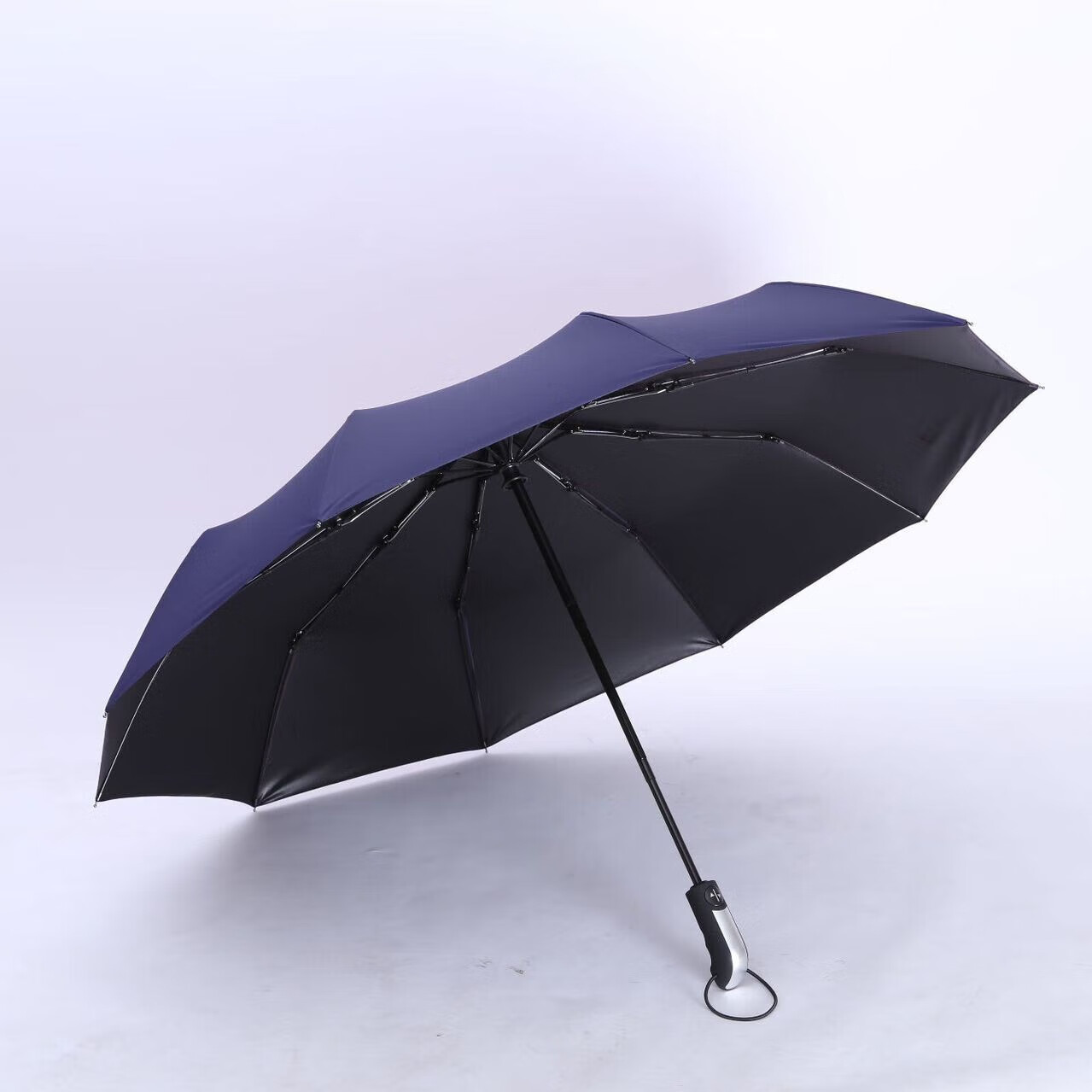 符莱全自动雨伞防晒黑胶晴雨伞折叠太阳伞10骨黑胶藏青23英寸