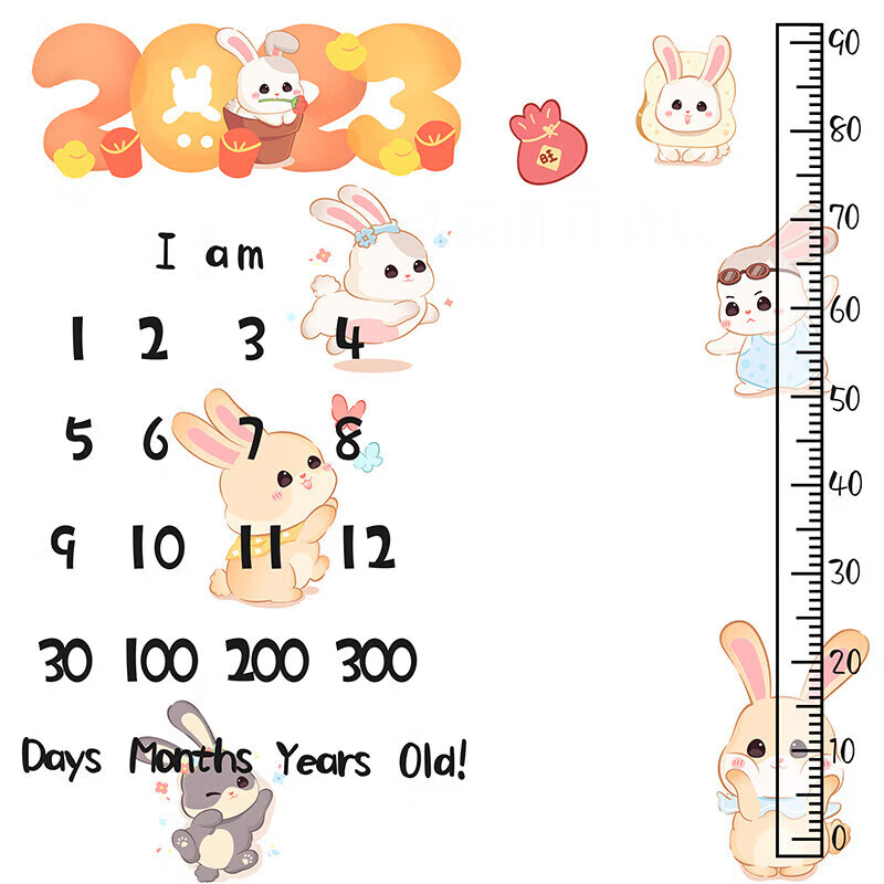 阡翌满月拍照道具ins婴儿月龄拍照道具背景布宝宝出生月份 卡通拍照