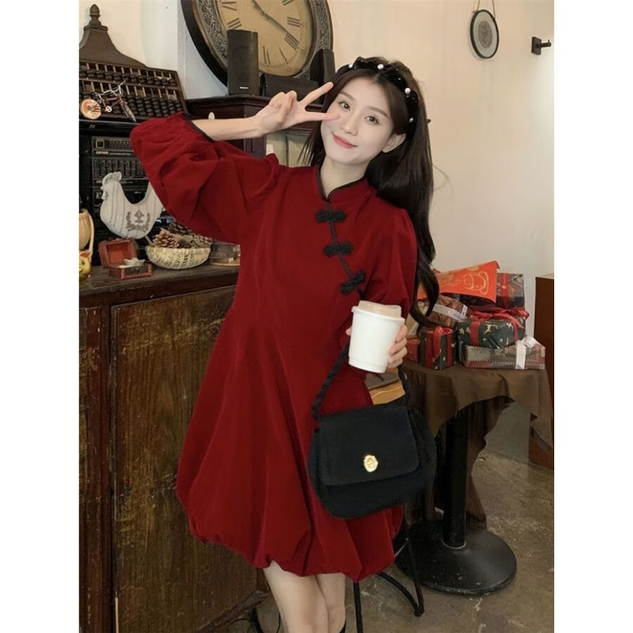 seencho过年衣服套装女冬季春节女装中国风新中式改良旗袍圣诞设计