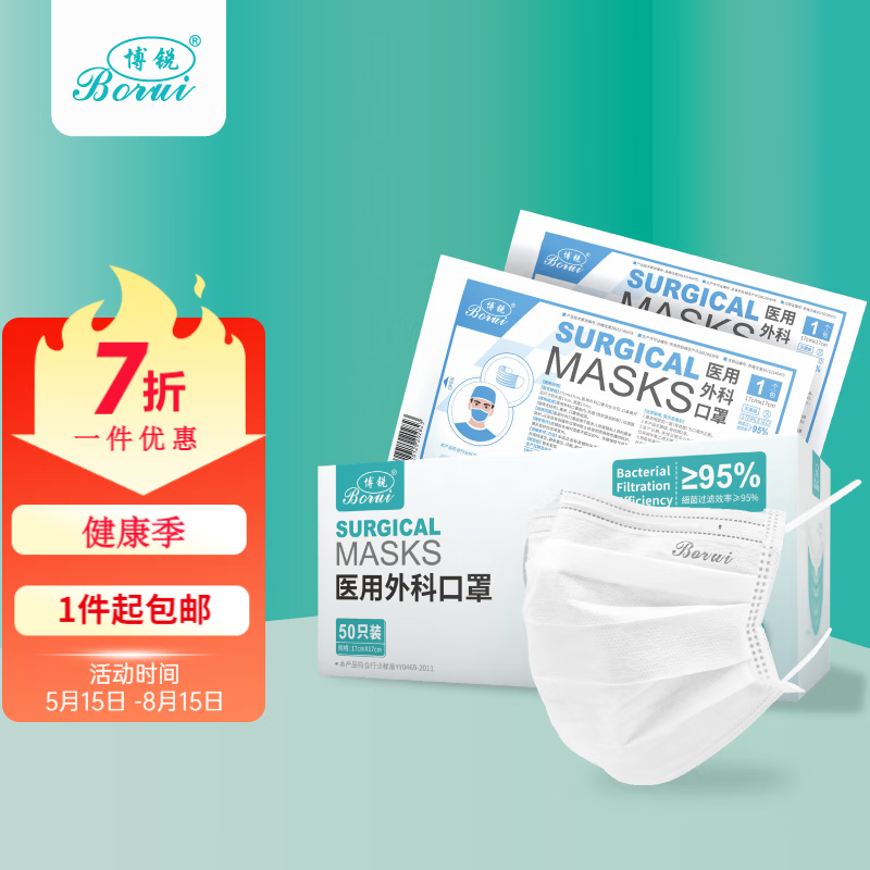 包装 耳挂无菌单层熔喷布三层防护口罩防飞沫一次性医用口罩博锐口罩