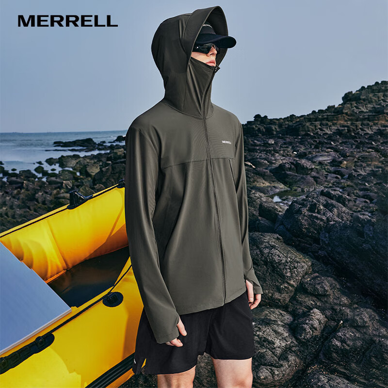 迈乐（Merrell）户外运动UPF300+皮肤衣男子防晒衣服凉感速干遮阳外套 MC2249025-GR82 / 浅灰 M