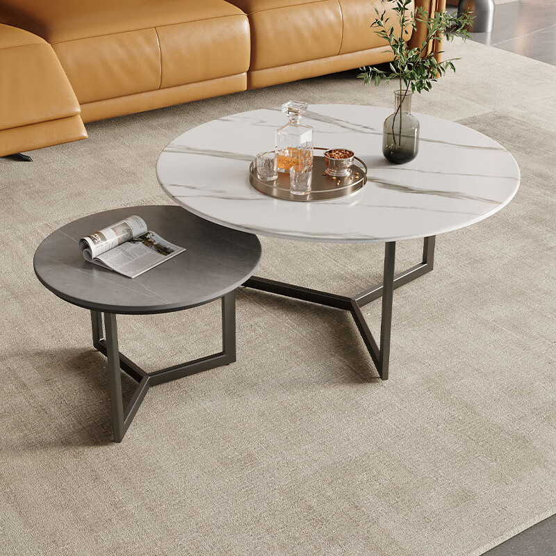 cbd门店同款 cj021 现代极简高低组合岩板茶几 圆形几何两件套 超体