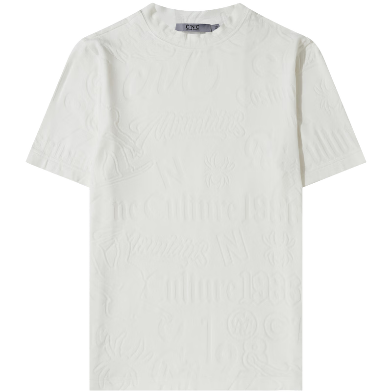 C’N’C【奢侈品衣服】CNC男裝秋冬新款基礎(chǔ)版型圓領(lǐng)短袖T恤個(gè)性滿身提花 白色 50 /M/(175/92A)