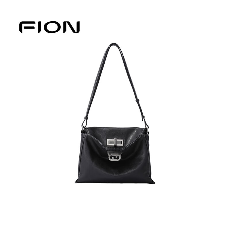 菲安妮（FION）包包女2025新款时尚百搭植糅软皮托特包斜挎包生日礼物 经典黑-中款