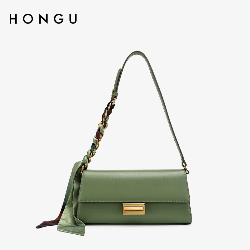 红谷(hongu)女包法式复古腋下包女小众设计法棍包单肩包 绿色