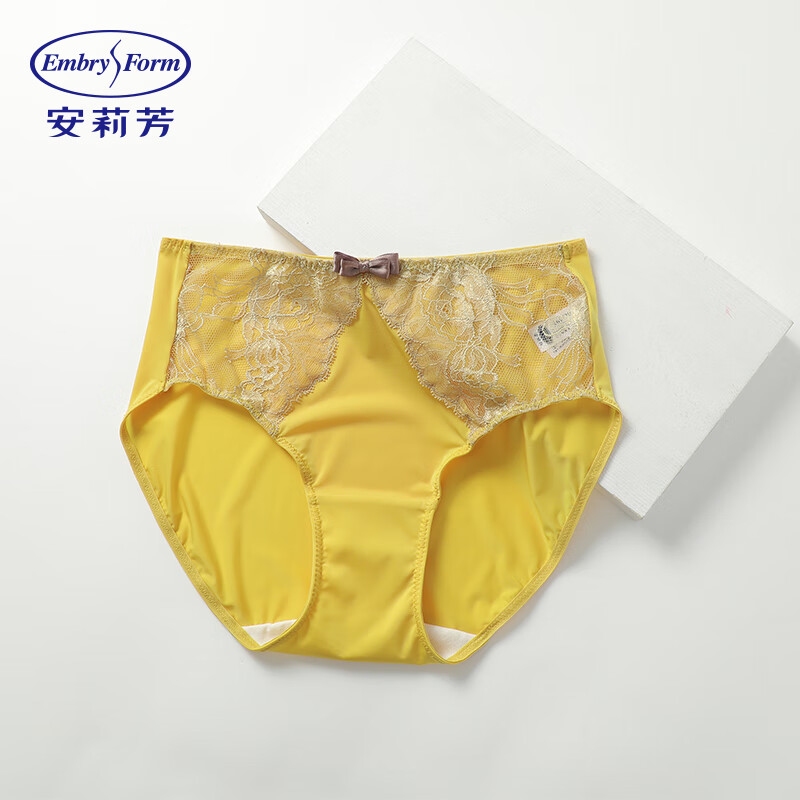 安莉芳专柜新品蕾丝性感中腰女士三角裤薄款包臀舒适内裤E200787 黄色YLW L